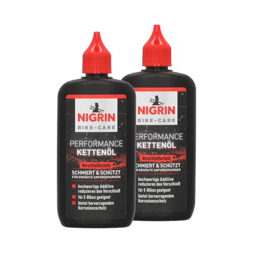 NIGRIN BIKE-CARE E-Bike-Kettenöl, 100 ml Flasche, Fahrradkettenöl, verringert Reibung, macht Fahrradketten leichtläufig (Packung mit 2)
