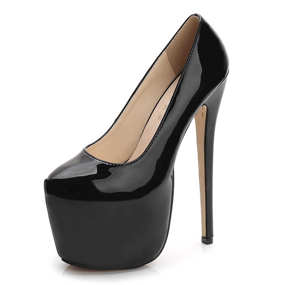 Damen 18cm High Heel Sexy Stiletto Pumps 8cm Plattform High Heel Einfarbige Slip On Leder Pumps