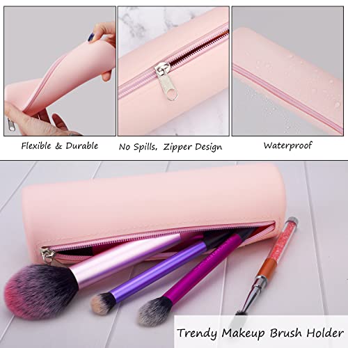 Lyroo Makeup Brush Holder Silicone Brush Holder Pink Travel Makeup Bag Trendy And Portable Cosmetic Brush Bag Travel Toiletry Bag For Women Girls Makeup Organizer Vacation Essentials #TOP4