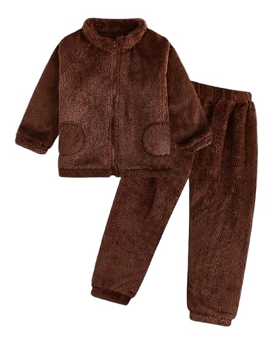 JiAmy Toddler Baby Girl Outfits Unisex Kids Fleece Winter Zipper Long Sleeve Tops with Pants Sweatshirt Pajamas Tracksuit Sets 80,Brown