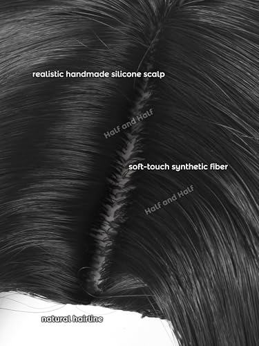 Image of Short Black Emo Wig Black Straight Anime Cosplay Wig with Bangs for Women | Black Center Part Punk Singer Costume Wigs Synthetic Hair for Halloween Party Costumes Daily