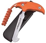  Merkel GEAR Aufbrechsäge Knochensäge Schlosssäge 11cm aus rostfreiem AISI 420 Stahl G10 Griffschalen Orange mit Lederscheide