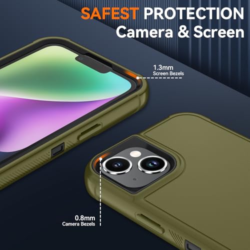 Image of SunStory Compatible with iPhone 13 /14 Case with HD Screen Protector, 3-Layer Heavy Duty Full-Body Cover,3 in 1 Hybrid Protective Case for iPhone 13 /14 6.1 inch, ArmyGreen