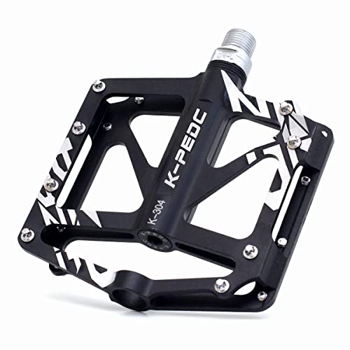 【HAMMARS】 アルミペダル 左右セット ベアリング3個内蔵 クロモリ製ペダル軸 ロードバイク MTB マウンテンバイク クロスバイク ママチャリ 軽快車 シティバイク 一輪車 BMX 折りたたみ 小径車 ミニベロ 軽量 (K-304 ブラック)