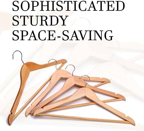 ZYBUX - Set of 20 Wooden Coat Hanger | Hangers for Adults with Round Trouser Bar and Shoulder Notches | Hangers for Dresses, Skirts, Tops, Jackets | Durable and Space Saving -- Wardrobe Hangers | 44cm