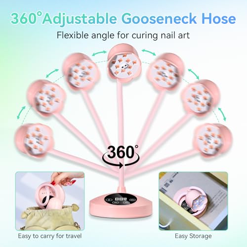 Image of Makartt UV Nail Lamp: Flash Cure lamp UV Light for Gel Nails Polish Luminoza 30mW /cm Rechargeable LED Nail Light with 4 Timers & Auto Sensor Fast Curing Goosenecks Lamp for Home DIY Manicure (Pink)