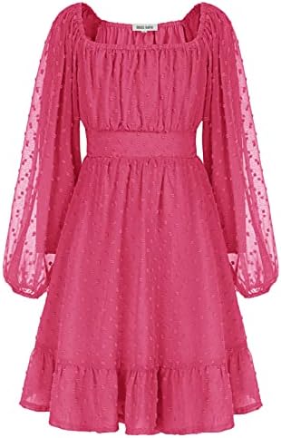 GRACE KARIN Girls Ruffle Tiered Dress Long Sleeve Swiss Dot Flowy A-Line Dress 6-12Y