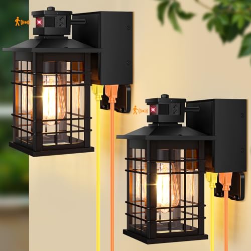 2-Pack Porch Lights with GFCI Outlet, Motion Sensor Dusk to Dawn Waterproof Outdoor Wall Lights, 3 Lighting Modes Black Exterior Light Fixtures for Front Door, Outside Wall Lanterns for House Garage by Kondras - Used condition - US$96.09