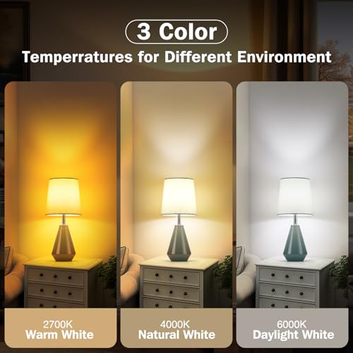 bdayanx Small Bedside Table Lamp for Bedroom-Reading Desk Lamp Set of 2,with 3 Color Temperatures,15.5" Nightstand Ceramic Lamp with Fabric Shade for Kids Room,Living Room,Dorm,Home Office (Green) by bdayanx - Used condition - Image 2