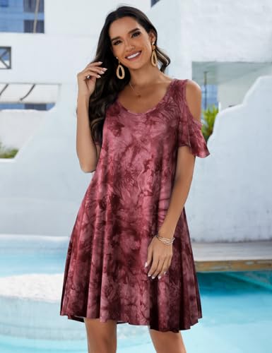 Image of JollieLovin Womens Plus Size Short Sleeve Cold Shoulder V Neck T-Shirt Dress with Pockets