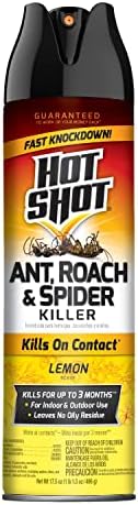 Hot Shot Ant, Roach & Spider Killer Spray, Kills Roaches and Listed Ants on Contact, Indoor & Outdoor Use, Insecticide Spray, 17.5 Ounce (Lemon scent)