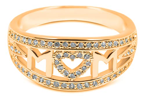 Savlano 18K Gold Plated Cubic Zirconia Mom Heart Memorable Ring For Women & Girls #TOP1