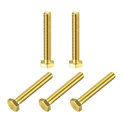 Image of uxcell Brass Hex Bolts, 1 /4-20x1-3 /4 5pcs Fully Thread Grade 4.8 Solid Brass Hexagon Head Bolt Machine Screws for Machinery