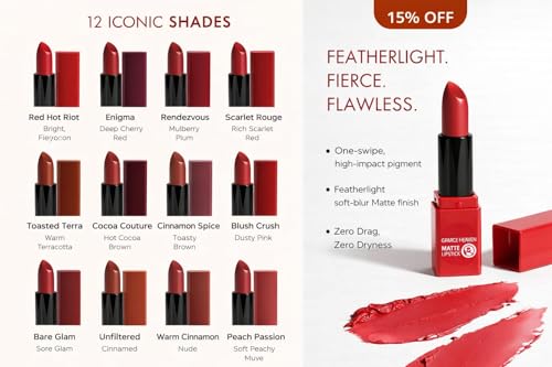 Image of Grace Heaven Matte Lipstick, Long Lasting, Smudge-Proof, Lightweight Formula, Bullet Lipstick (cherry)