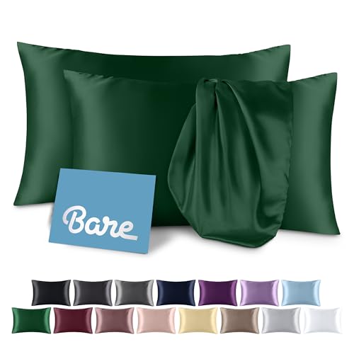 Bare Home Satin Pillowcases for Hair and Skin - 2 Pack Standard (20x26) - Luxury Pillowcases - Envelope Enclosure - Soft and Smooth Satin - Breathable - Similar to Silk (Forest Green 2 Pack)