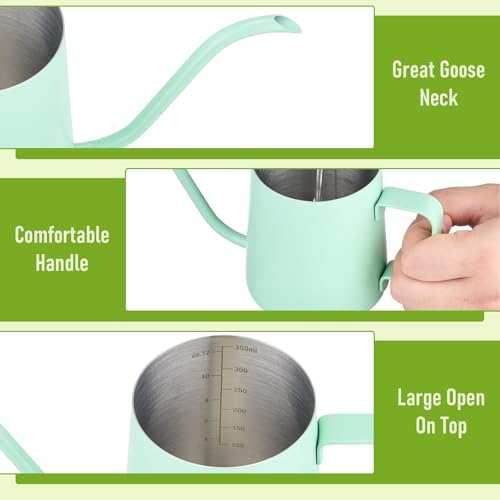 Image of Watering Can for Indoor Plants, Indoor Watering Can with Long Spout and Handle Rust-Proof 304 Stainless Steel Material (350ml /12oz-Green)