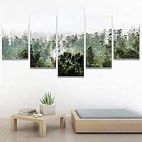 SIGNWIN 5 Panel Canvas Wall Art Foggy Mountains for Home Decorations Ready to Hang - 60