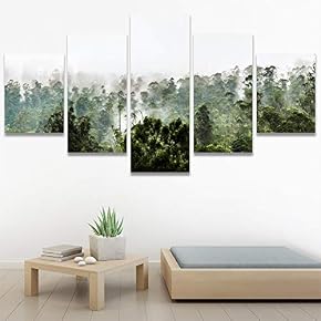 SIGNWIN 5 Panel Canvas Wall Art Foggy Mountains...
