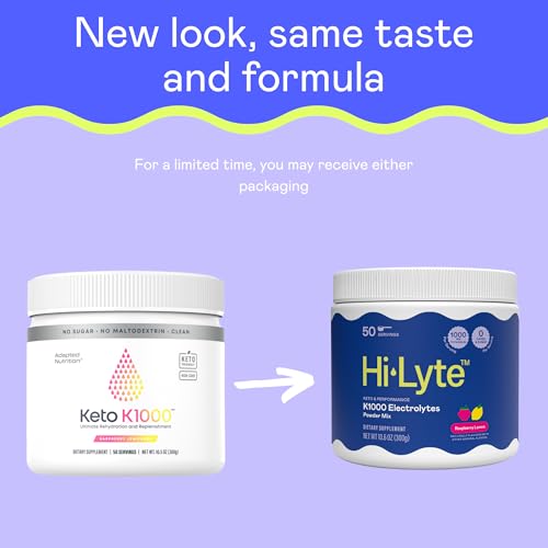 Image of Hi-Lyte Keto K1000 Electrolyte Powder | Raspberry Lemon | Hydration Supplement Drink Mix | Boost Energy & Beat Leg Cramps | No Sugar, No Maltodextrin | 50 Servings