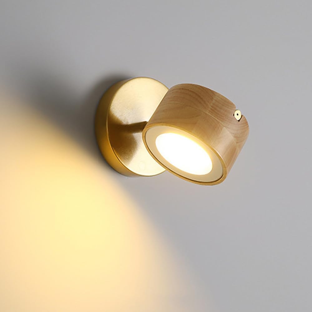 ZTCHSENZT Gold Modern LED Wall Sconce Adjustable Wall Mounted Bedside Reading Lights,Chandelier Lamps,Wood shade