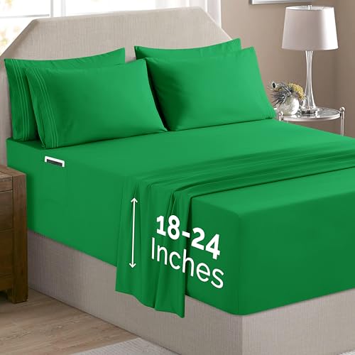 GIGBEI hotel quality bed sheets, 6-piece, extra deep pockets, emerald, wrinkle, container pockets, king, adjustable, lightweight, durable, portable, user-friendly, compact