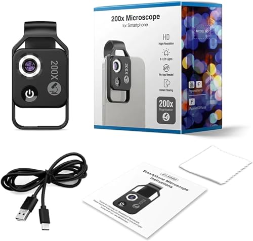 Generic Nanozoom 200x Magnification Zoom, Nano Zoom 200x, Nanozoom Cell Phone Lens, Phone Microscope with Cpl Lens/LED Light and Universal Clip (Black)