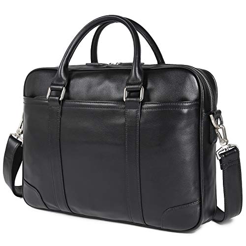 Genuine Top Cow Leather 15.6 Inch Laptop Briefcase Shoulder Messenger Bag Tote Fit Business Travel, Messenger Bags Men Satche(Black)
