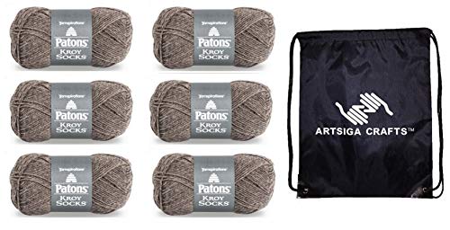 Patons Knitting Yarn Kroy Socks Flax 6-Skein Factory Pack (Same Dye Lot) 243455-55011 Bundle With 1 Artsiga Crafts Project Bag #TOP30