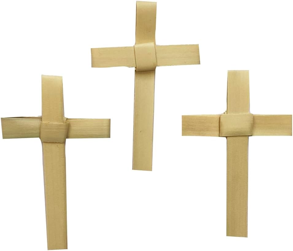 Hand Made Mini Palm Sunday Palm Crosses - Pack of 50-3"" Tall, Tan/Yellow