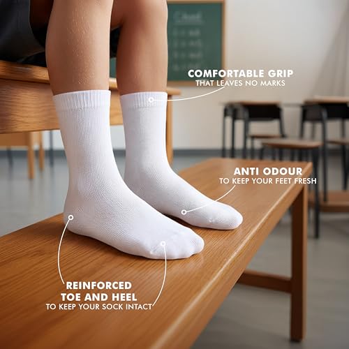 Image of Supersox Regular School Uniform Socks for Kids, Made with Breathable, Anti Odour & Moisture Absorbent Combed Cotton with a Extra Durable Welt, Ideal For All Day Wear (Pack Of 5), With Organizer