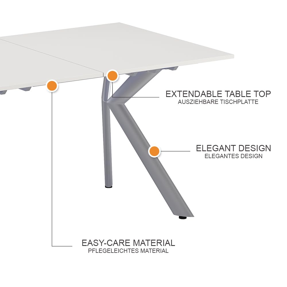 Vicco Tavolo da pranzo Trill, Bianco/Grigio, 140-190 x 90 cm | Allungabile, con estrazione sincronizzata per lunghezze del tavolo variabili