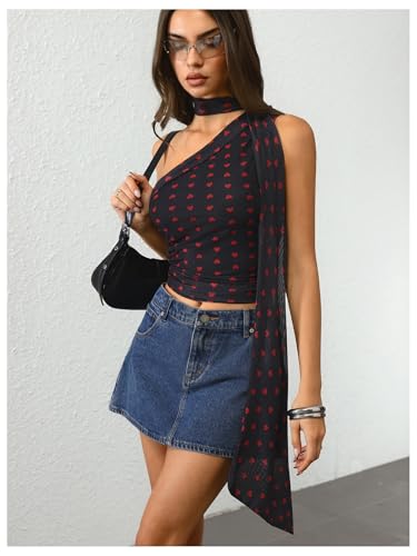 Image of RoseSeek Women's Y2K Leopard Polka Dots Halter Asymmetrical Neck Crop Tops