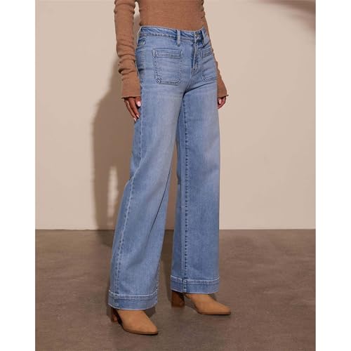 Women's High Waist Slim Jeans 2025 Spring Fashion Wide Leg Loose Casual Business Retro Basic Straight Pants Dark Blue3