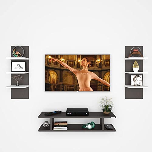 Image of ESTANTERIA Tv Unit Wall Mounted Engineered Wood TV Unit, TV Cabinet for Wall, TV Stand for Wall, TV Stand Unit Wall Shelf for Living Room, Set Top Box Wall Display Rack Stand(Wenge /White)(25x11x4Cm)