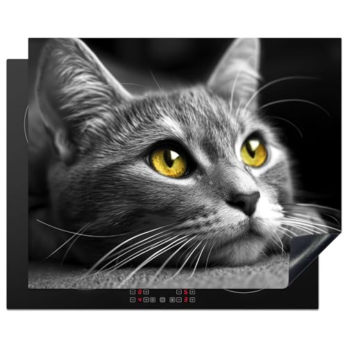 KitchenYeah© Protège Plaque Induction 65x52 cm Décoration Cuisine Protection Pour Plan De Travail Cuisson Protégé Chat - Gris - Animaux - Chat - 65x52 cm