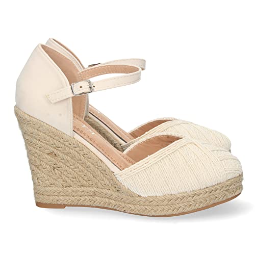 shoes&blues.es 65973-Sandalia de Cuna para Mujer, Forrada de Yute, con Pala Cerrada, y Cierre de Hebilla, Primavera Verano 2022. Talla 41 Beige