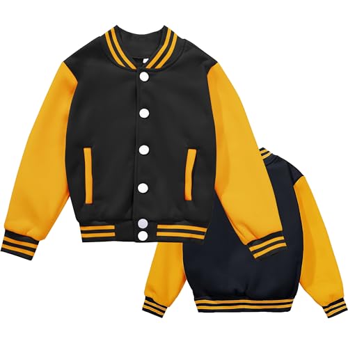Image of Kids Baseball Jackets Boys Girls Fit Varsity Jacket Casual Lightweight Plain Button Cardigan School Coat