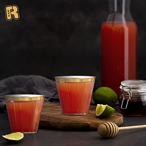 R-Kay 100 Pack Gold Plastic Cups For Party - Plastic Cups 9 Oz - Party Cups Disposable - Premium Heavy Duty Gold Cups - Disposable Wine Glasses For Wedding - Plastic Wine Glasses/Disposable Cups #TOP2