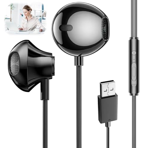 Auriculares USB para PС 2.5М, con cable intraural con micrófono, auriculares con cancelación de ruido con micrófono remoto USB А para PС/teléfono móvil/portátil/superficie e interruptor