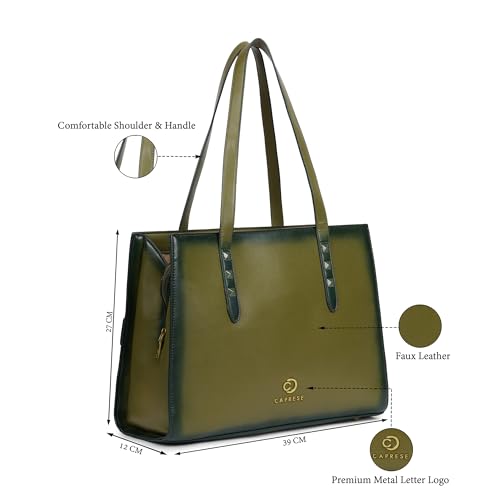 Image of Caprese Dee Large Laptop Compatible Tote Bag for Women with Multi Compartments | Stylish Shoulder Bag with Premium Metal Letter Logo | Perfect for Daily Use Work, Office & Professionals