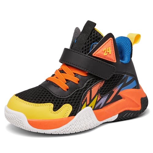 Girl's Boy’s Basketball Shoes Kids Fashion Comfortable Sneakers Breathable Leightweight Outdoor Sport Non Slip Shoe Orange Size 8 for 3 Little Kid