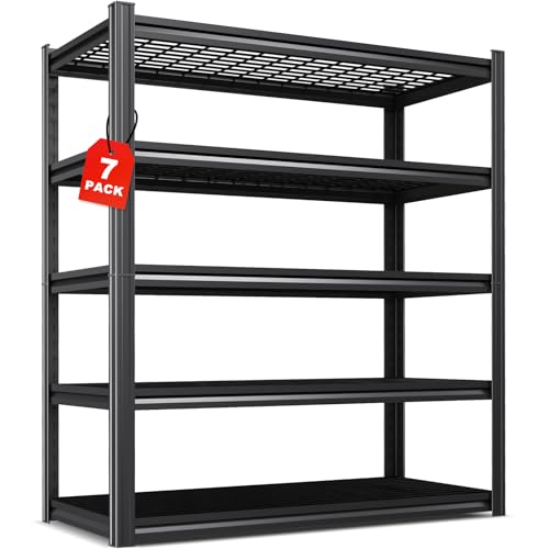 Image of Set of 7 Garage Shelving-3000 lbs 5 Tier Storage Shelves,Adjustable Heavy Duty Metal Shelving Unit and Storage Large Wire Rack,Utility Steel Shelf for Warehouse Industrial Pantry Basement -78 inchx46 inchx20 inch