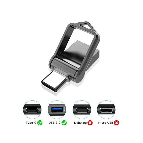 KOOTION USB Stick 64GB, USB C Stick USB 3.0 OTG Speicherstick 2-in-1 USB Flash Laufwerk Type C Flash Drive mit wasserdichtem Schlüsselanhänger für PC/Laptop/Notebook, Typ-C Mobiltelefon (Schwarz) – Bild 3