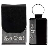 Porte cartes de visite en métal argenté et simili cuir. Porte clé en métal argenté et simili cuir