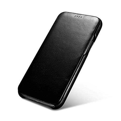 Icarer Iphone 11 Case,Vintage Series Ultra Slim Genuine Leather Flip Folio Case Side Open Cover Curve Edge Protection For Apple Iphone 11 6.1 Inch 2019 (Black) #TOP1