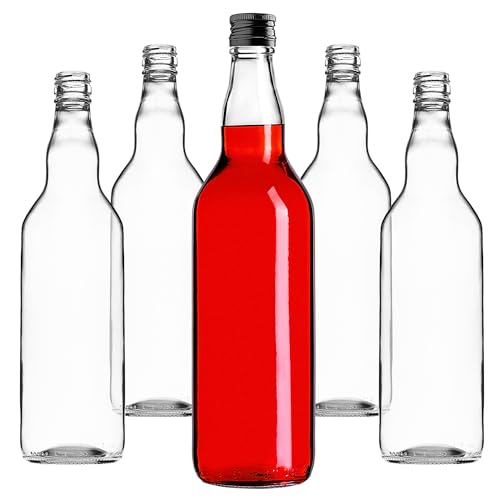 KADAX Botellas de vidrio para rellenar, 700 ml, 5 unidades, botellas de licor vacías con tapón de rosca, botellas de zumo, botellas para licor, botellas de licor (negro)