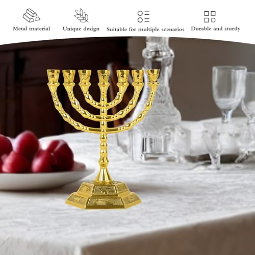 Hanukkah-Menorah-Candle-Holder-7-Branch-Candle-Stand-Jerusalem-Candlestick-Centerpiece-for-Jewish-Holiday-Party-Decor-Golden-Home-Decor-Ornaments-Table-Centerpiece-Display Hanukkah Menorah Candle Holder 7 Branch Candle Stand Jerusalem Candlestick Centerpiece for Jewish Holiday Party Decor Golden Home Decor Ornaments Table Centerpiece Display