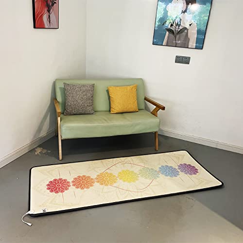 Portable Heated Yoga Mat, Adjustable Temperature Heated Floor Mat, Non-Slip Electric Heating Pad Ideal for Yoga, Hot Yoga, Pilates, Fitness, Exercise,Flowers