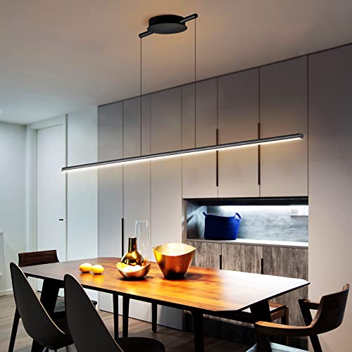 Zicbol Kitchen Island Pendant Lighting 47.24 Inch Linear Light Fixture Chandelier 16W 3000K Warm Light Dimmable LED Hanging Light Fixture for Dining Room, Kitchen, Breakfast Bar, Living Room Black by Zicbol - Image 7