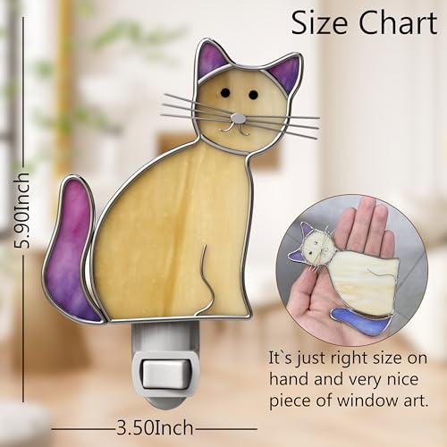 Image of KY&BOSAM Stained Glass Cat Night Lights Plug into Wall 1-Pack 7W Plug in Night Light Dusk to Dawn 3000K Warm White Bright Nightlight Switch-On /Off for Adults Kids Room Bathroom Hallway Kitchen Non-Dim